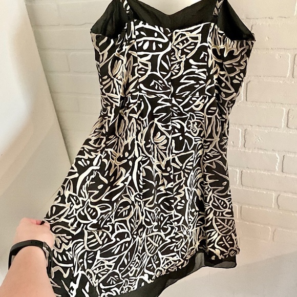 Vintage Y2K Babydoll Mini dress Black/tan/cream Floral print Empire waist 10 - Picture 3 of 8